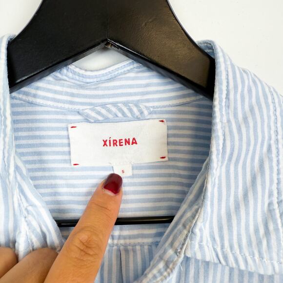 Xirena Cotton Blue Stripe Button Up Shirt - S - Picture 3 of 9